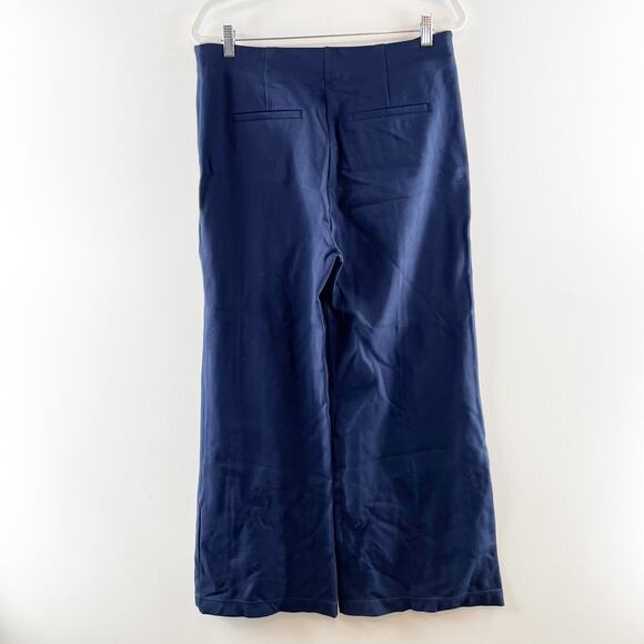 LOFT Ponte High Rise Wide Leg Trouser Pants Navy Blue Large - Picture 8 of 12